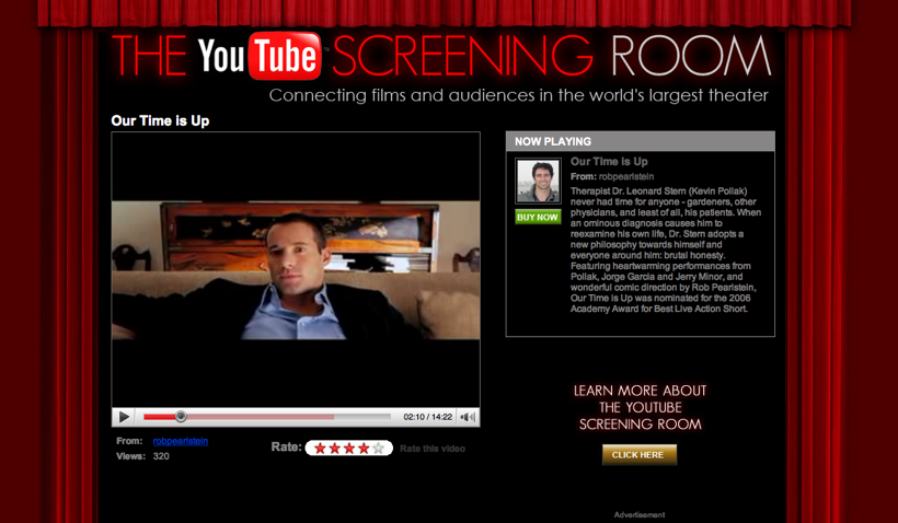 YouTube Screening Room, cine gratuito e internacional por Internet