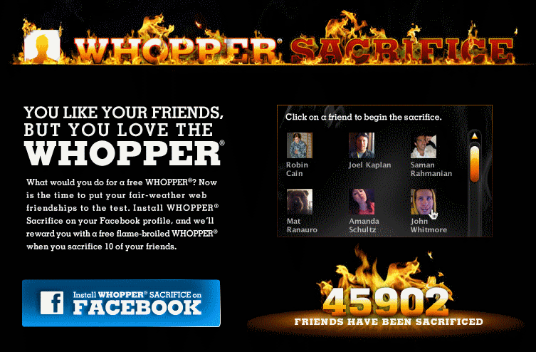 Si borras a diez amigos del Facebook, te regalan un Whooper