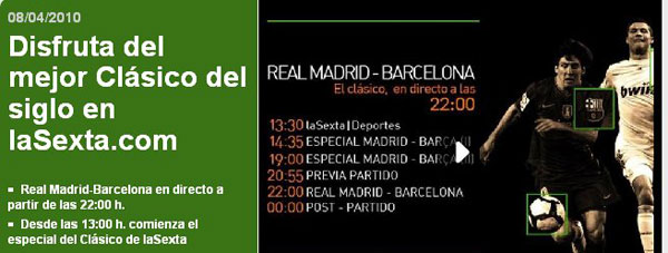 Real Madrid – Barcelona, gratis en Internet a través de La Sexta