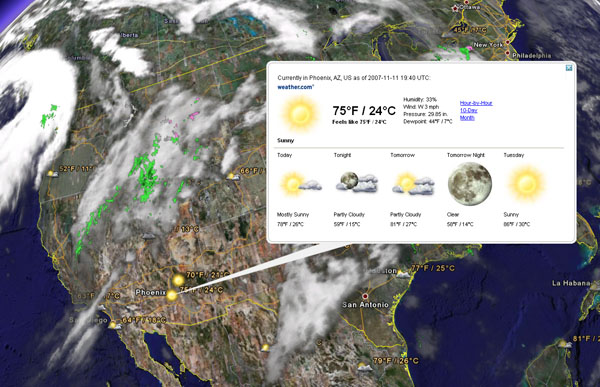 Google Earth incorpora información meteorológica en tiempo real  con la capa ‘nubes’