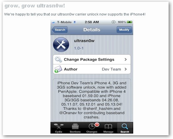 iPhone y Ultrasn0w, nueva aplicación para desbloquear iPhone