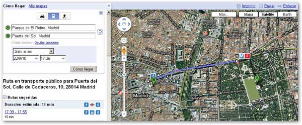 Google Transit Madrid, guí­a de transporte urbano en lí­nea de Google de la ciudad de Madrid