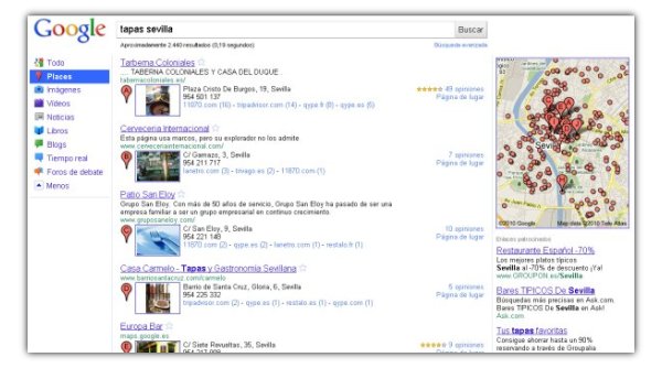 Google Places, nuevo sistema en Google de búsqueda de establecimientos