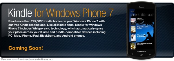 Kindle para Windows Phone 7, aplicación de libros electrónicos para móviles Windows Phone 7