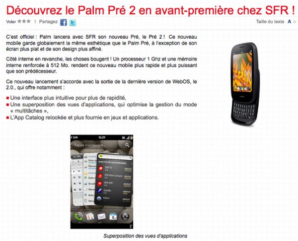 Palm Pre 2, un adelanto de las especificaciones técnicas del próximo smartphone de Palm