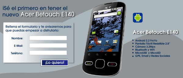 Acer beTouch E140, este móvil de Acer ya está disponible para su reserva