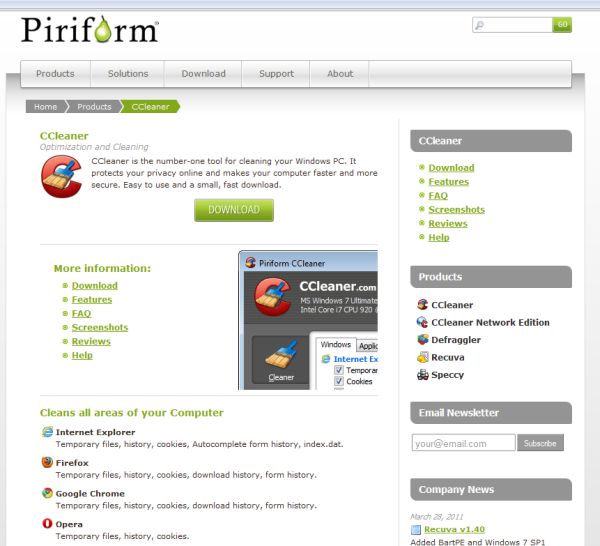 CCleaner ahora también limpia Internet Explorer 9 y Firefox 4