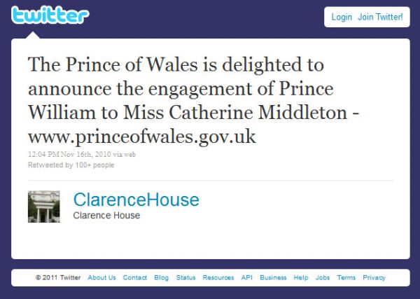 Boda real del Príncipe Guillermo y Kate Middleton, cómo seguir la boda real por Twitter, Facebook y otras redes sociales de Internet 4 principe_guillermo_kate_compromiso_twitter_2