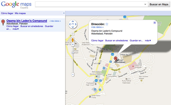 Google Maps actualiza el lugar donde han matado a Osama Bin Laden