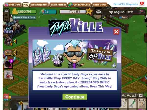 FarmVille, promoción del nuevo disco de Lady Gaga en la famosa granja de Facebook