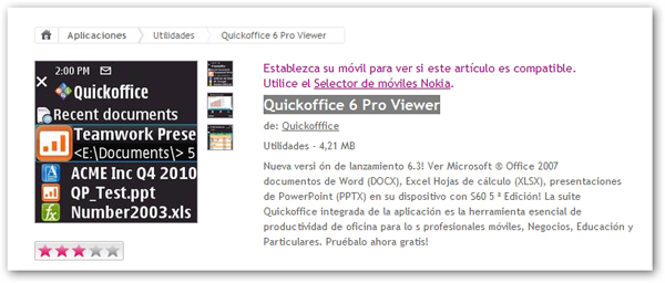 Quickoffice 6 Pro Viewer, visualiza documentos de Microsoft Office en tu móvil Nokia