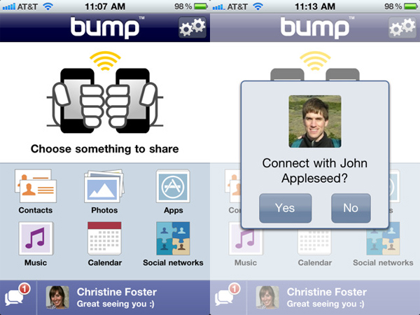 Bump, choca y comparte archivos desde tu dispositivo iPod touch, iPad, iPhone y Android