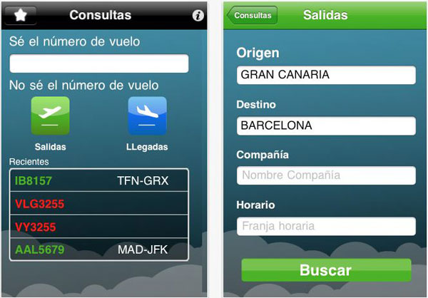 infoVuelos, búsqueda de vuelos con iPhone