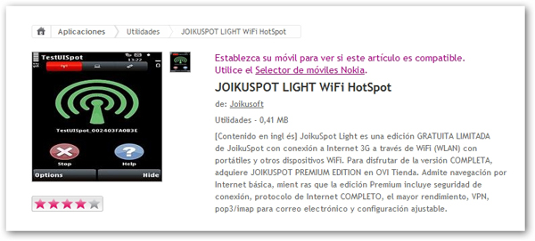 JoikuSpot LIGHT WiFi HotSpot, crea un punto de conexión WiFi con tu móvil Nokia