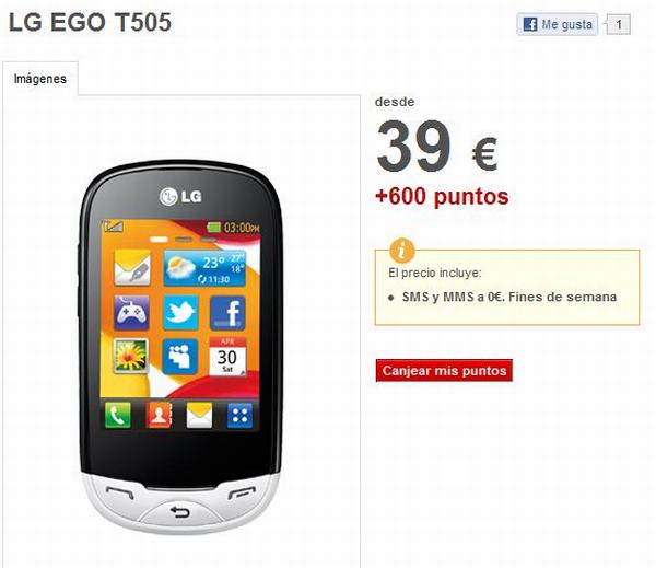 LG Ego T505 con Vodafone, móvil táctil de LG por cero euros con Vodafone
