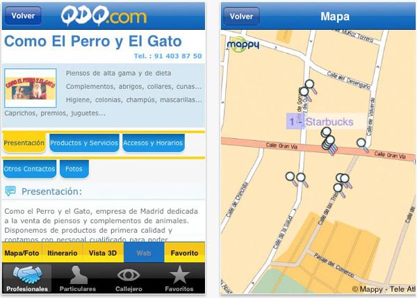QDQ, directorio de empresas y callejero gratis para Nokia y iPhone