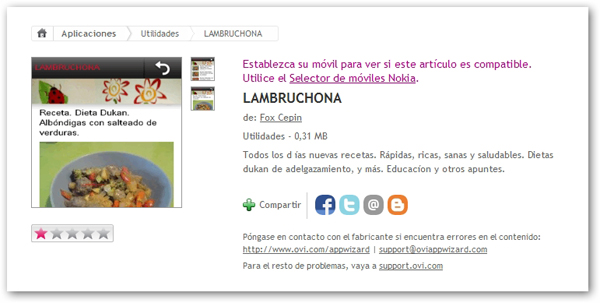 Lambruchona, recetas diarias, consejos, dietas y mucho más con esta aplicación para Nokia
