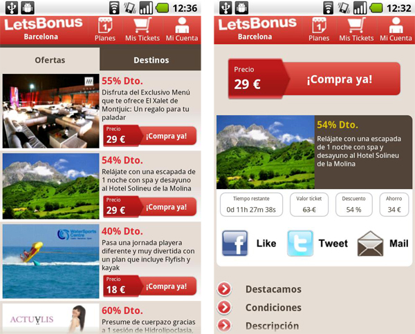 LetsBonus, recibe planes de viaje baratos y otros descuentos en tu móvil Android y iPhone