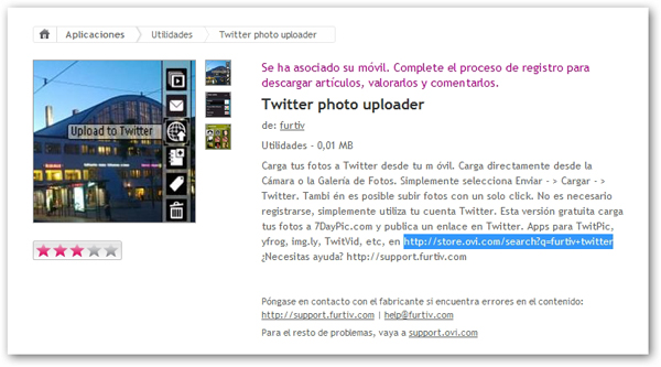 Twitter photo uploader, carga y publica tus fotos en Twitter con sólo pulsar un botón de tu Nokia