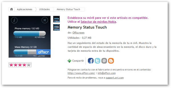 Memory Status Touch, conoce el espacio libre en un móvil Nokia
