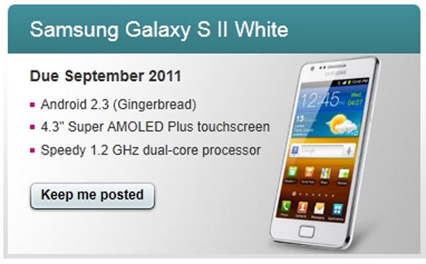 El Samsung Galaxy S II blanco llegará en septiembre 2