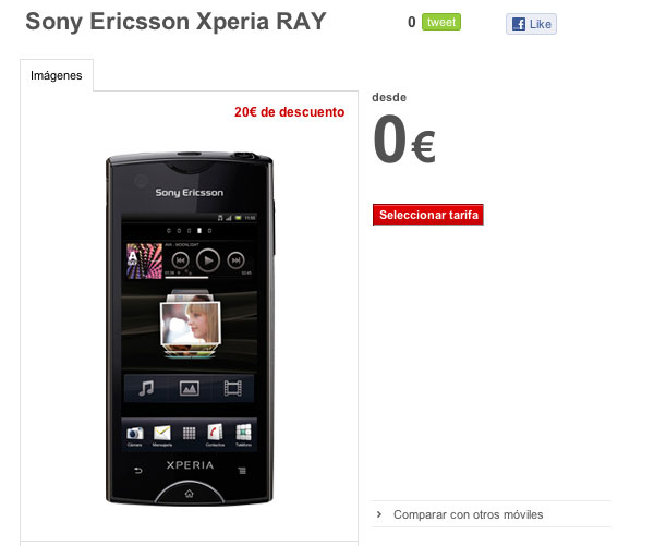 Sony Ericsson Xperia Ray con Vodafone, precios y tarifas 2