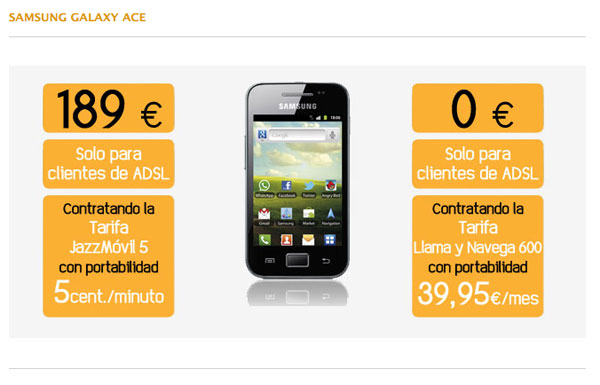 Samsung Galaxy Ace y Mini, precios y tarifas con Jazztel