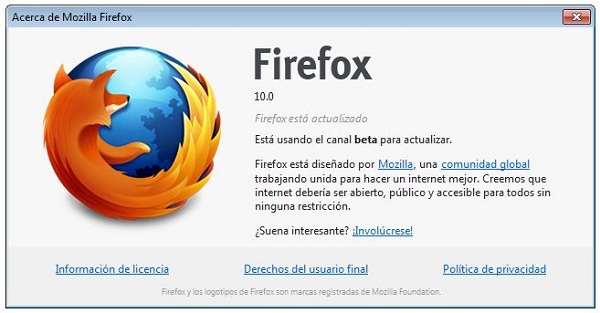 La beta de Mozilla Firefox 10 