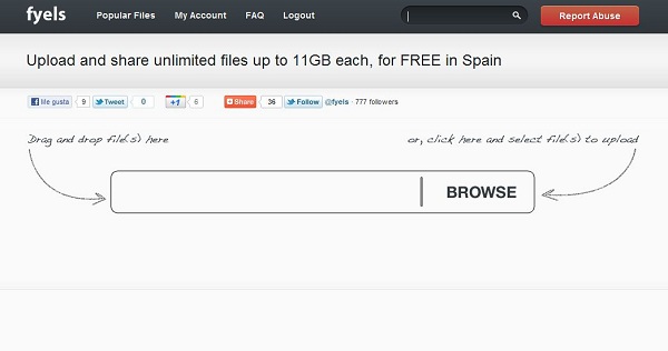 Fyels, comparte gratis archivos en Internet de hasta 11 GB
