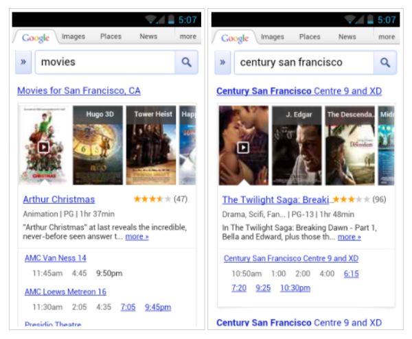 Google mejora la búsqueda de pelí­culas en los móviles