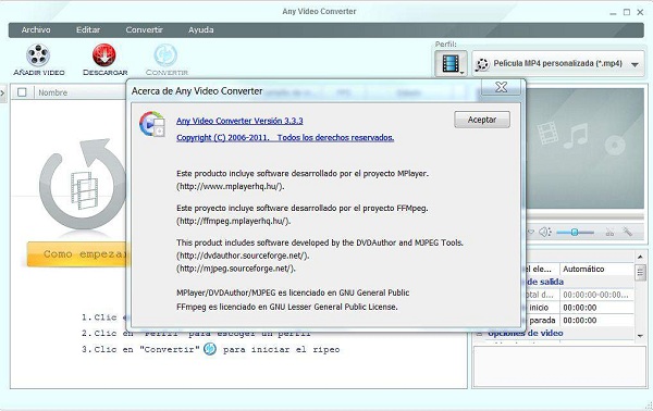 Any Video Converter 3.3.3, conversor de ví­deos gratis