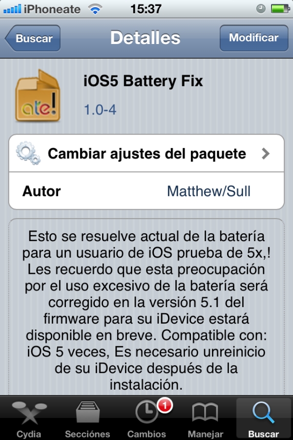 El app IOS5 Battery Fix no arregla la baterí­a del iPhone 4S