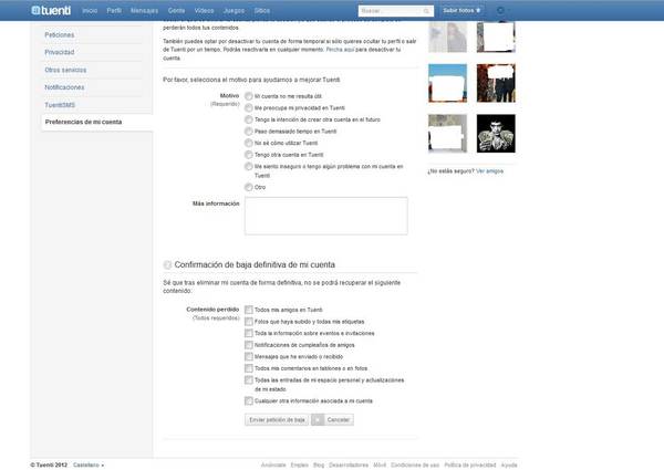 Cómo darse de baja y eliminar por completo el perfil de Tuenti