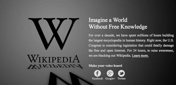Wikipedia y Google protestan contra la Ley SOPA desde sus webs