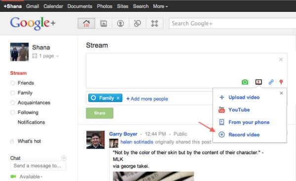 Con Google Plus ya puedes grabar ví­deos con tu webcam