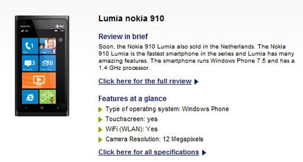 El Nokia Lumia 910 aparece con cámara de doce megapí­xeles