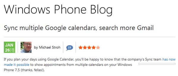 Se actualiza Windows Phone 7.5 con Google Calendar y Gmail