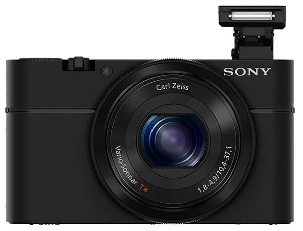 Sony-DSC-RX100, con el flash desplegado