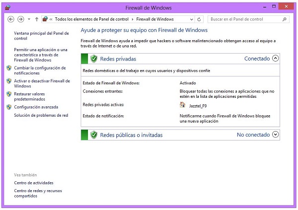 Cortafuegos de Windows 8