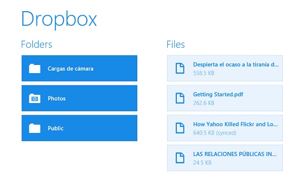 Dropbox lanza una app de su sistema de almacenamiento para Windows 8