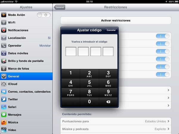 Restricciones en el iPhone y el iPad