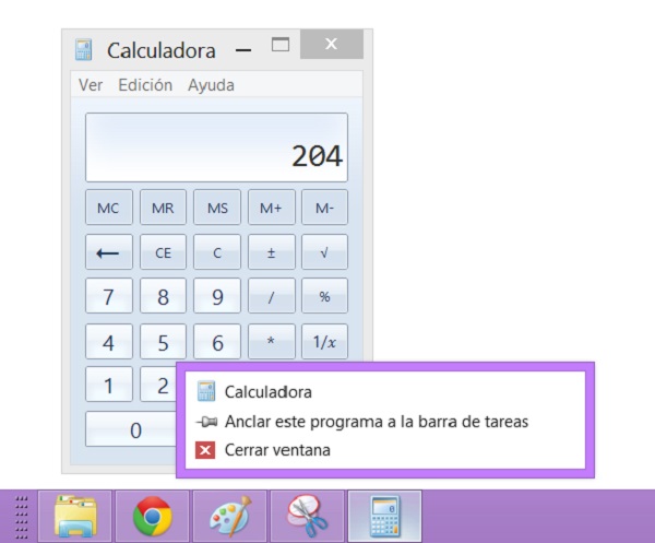 Barra de tareas de Windows 8
