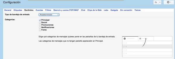 configuracion bandeja entrada gmail google