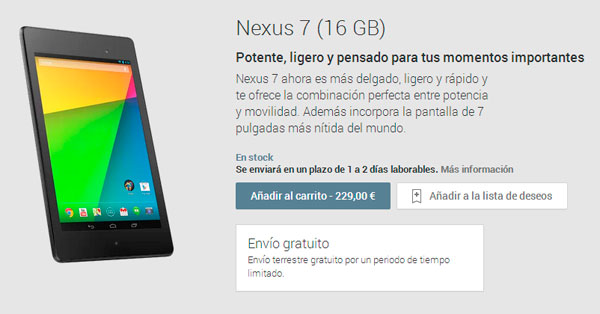 El nuevo Google Nexus 7 sale a la venta en España