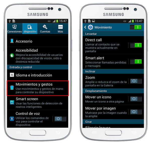 Maneja el Samsung Galaxy S4 Mini con gestos y movimientos