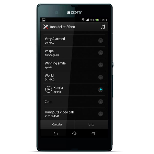 Sony Xperia Z sonidos