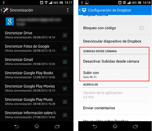 SonyXperiaZ sincro copia