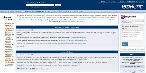 IsoHunt, el buscador de torrents, resucita tras su desaparición