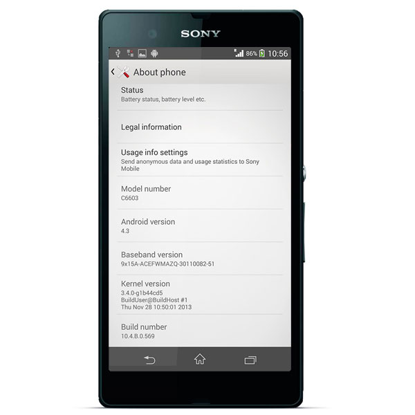 Filtrado Android 4.3 Jelly Bean para el Sony Xperia Z