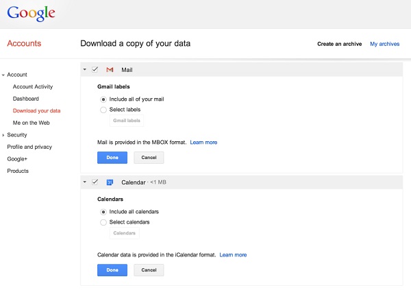 Google Takeout 